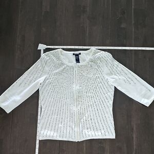 Boston Proper White Knit Cardigan With Sequins And Sparkles